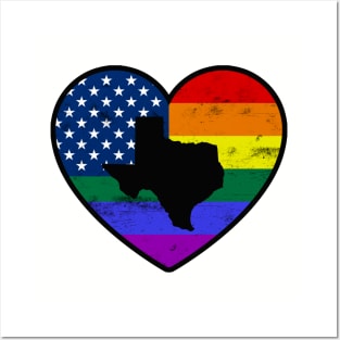 Texas United States Gay Pride Flag Heart Posters and Art